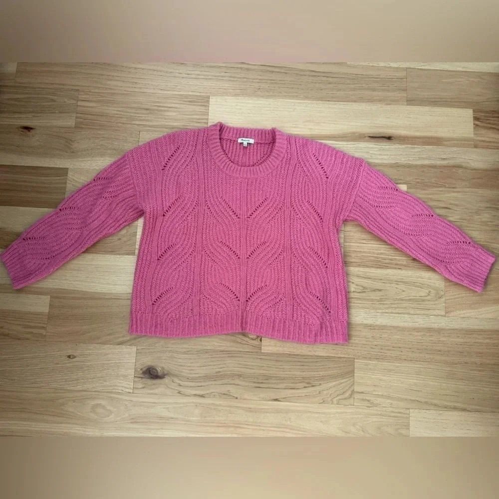 Madewell Pink Cable Knit Alpaca Blend Sweater Size XL - Picture 8 of 11